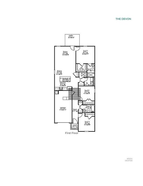 2D floor plan layout of this home in The Oaks at Center Station, Hollywood, SC (Image 4).