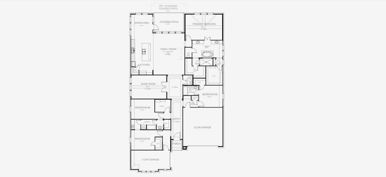 2D floor plan layout for the 2885W by Perry Homes in Lakes of Cane Island, Katy, TX (Image 4).