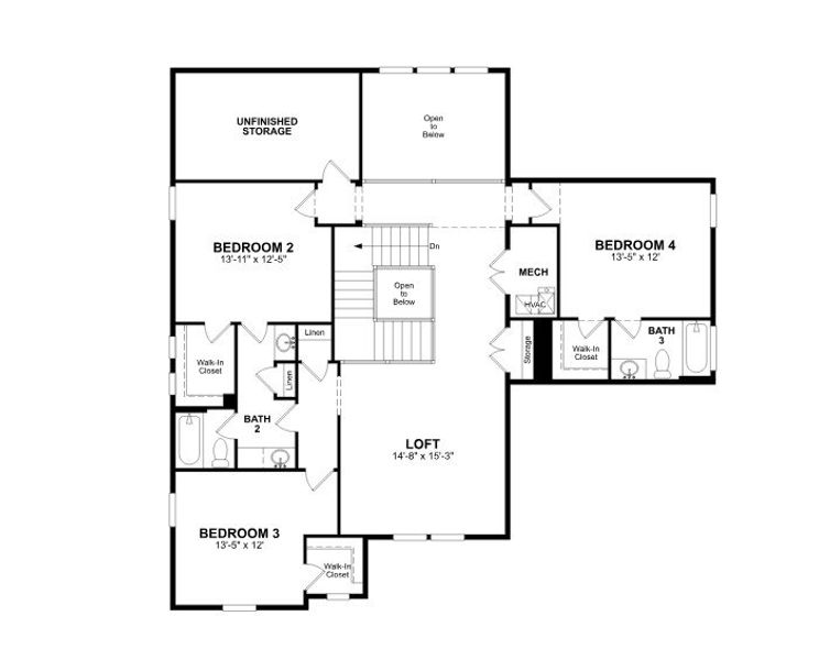 2D floor plan layout for the Toccoa by Beazer Homes in Estates at Daves Creek, Cumming, GA (Image 3).