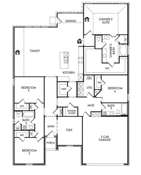 2D floor plan layout for the Hampton II by Impression Homes in Mountain Valley, Burleson, TX (Image 3). 2D floor plan layout for the Hampton II by Impression Homes in Mountain Valley, Burleson, TX (Image 3).