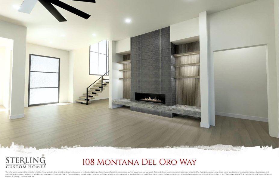 tiled fireplace, wood flooring, stairway, floating staircase