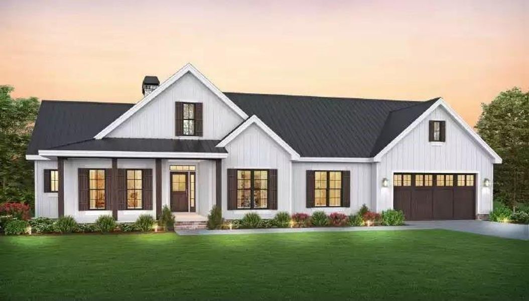 Modern Farmhouse elevation. Front of home rendering
