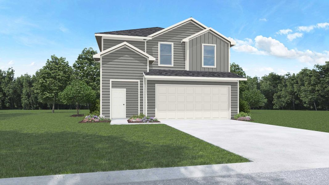 Representative exterior photo of a completed home built from the Grace by D.R. Horton in Lake Conroe Cove, Willis, TX (Image 1). Representative exterior photo of a completed home built from the Grace by D.R. Horton in Lake Conroe Cove, Willis, TX (Image 1).