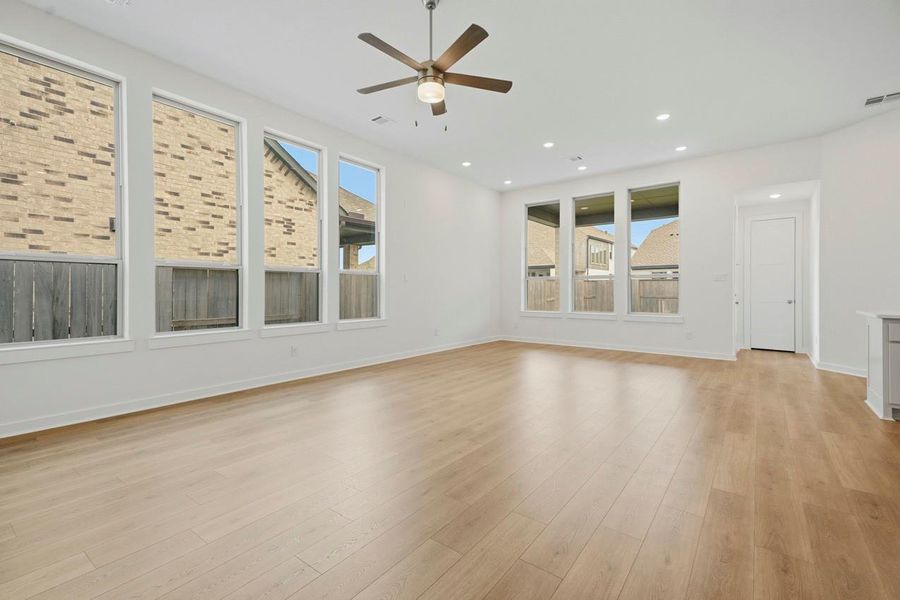 Look at all those windows in the family and dining area. As it happens there is a space between this home and the next. So that neighbor sits back from you. Look at all those windows in the family and dining area. As it happens there is a space between this home and the next. So that neighbor sits back from you.