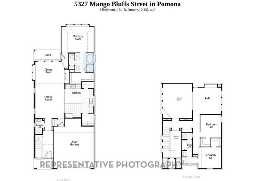 2D floor plan layout of this home in Pomona: 42ft. lots, Manvel, TX (Image 4).