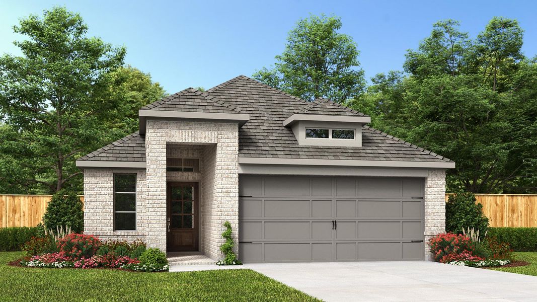 Front exterior of a new home in Brookewater, Rosenberg, TX, highlighting curb appeal (Image 1). Front exterior of a new home in Brookewater, Rosenberg, TX, highlighting curb appeal (Image 1).