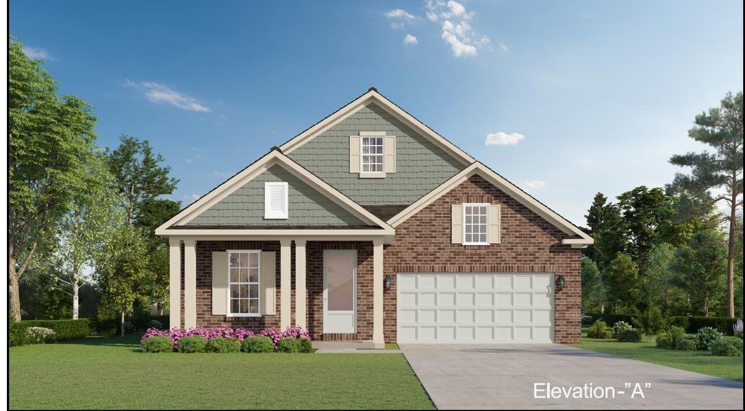 Craftsman-style home featuring a front yard, driveway, covered porch, and brick siding Craftsman-style home featuring a front yard, driveway, covered porch, and brick siding