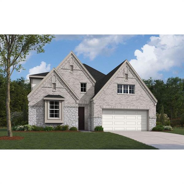 Front exterior of a new home in Lily Creek at Sutton Fields, Aubrey, TX, highlighting curb appeal (Image 14).