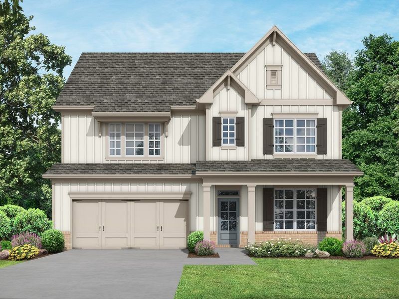 Representative exterior photo of a completed home built from the The Birch by Walker Anderson Homes in Hemingway, Flowery Branch, GA (Image 1). Representative exterior photo of a completed home built from the The Birch by Walker Anderson Homes in Hemingway, Flowery Branch, GA (Image 1).