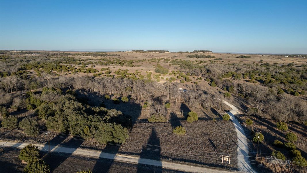 Aerial overview of property's location featuring rural landscape