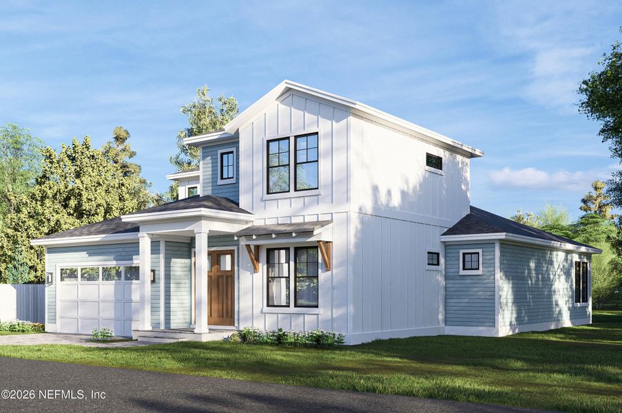 Front exterior of a new home in , Neptune Beach, FL, highlighting curb appeal (Image 2). Front exterior of a new home in , Neptune Beach, FL, highlighting curb appeal (Image 2).
