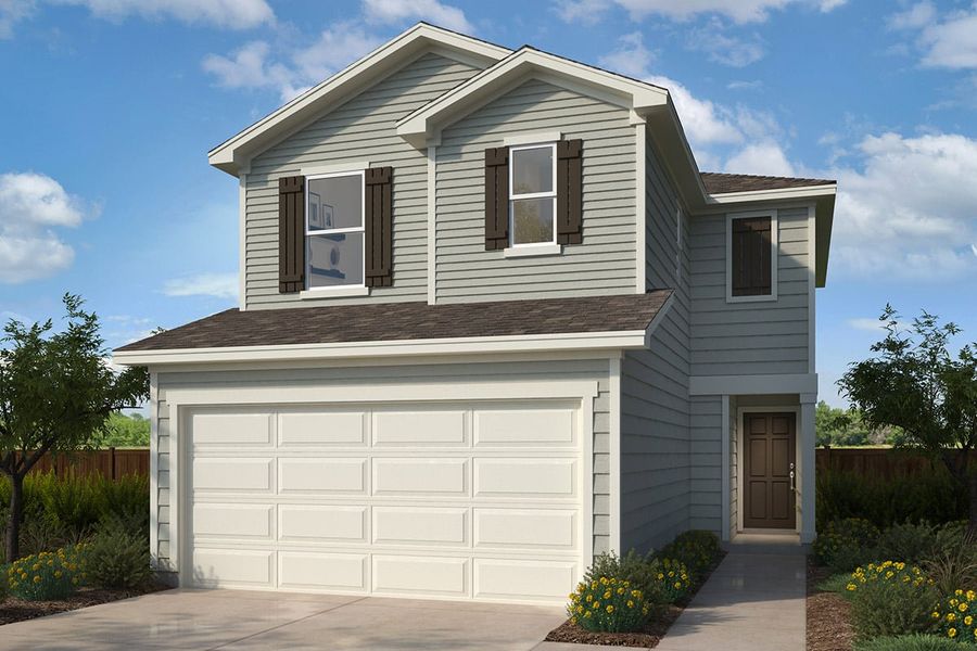 Representative exterior photo of a completed home built from the 1529 by KB Home in Nagel Crossing, San Antonio, TX (Image 4). Representative exterior photo of a completed home built from the 1529 by KB Home in Nagel Crossing, San Antonio, TX (Image 4).