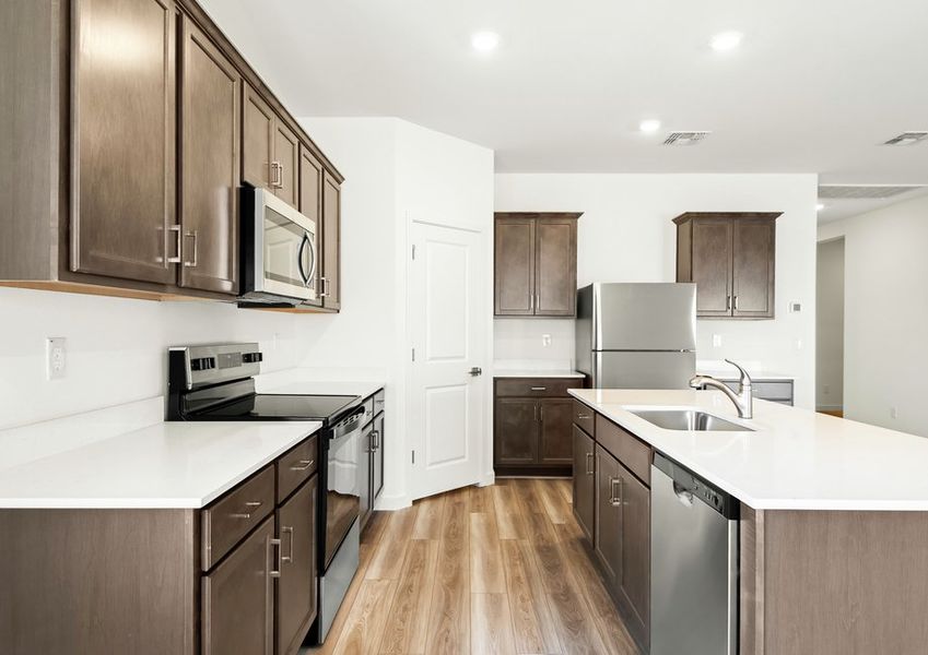 Each kitchen comes with stainless steel appliances included.