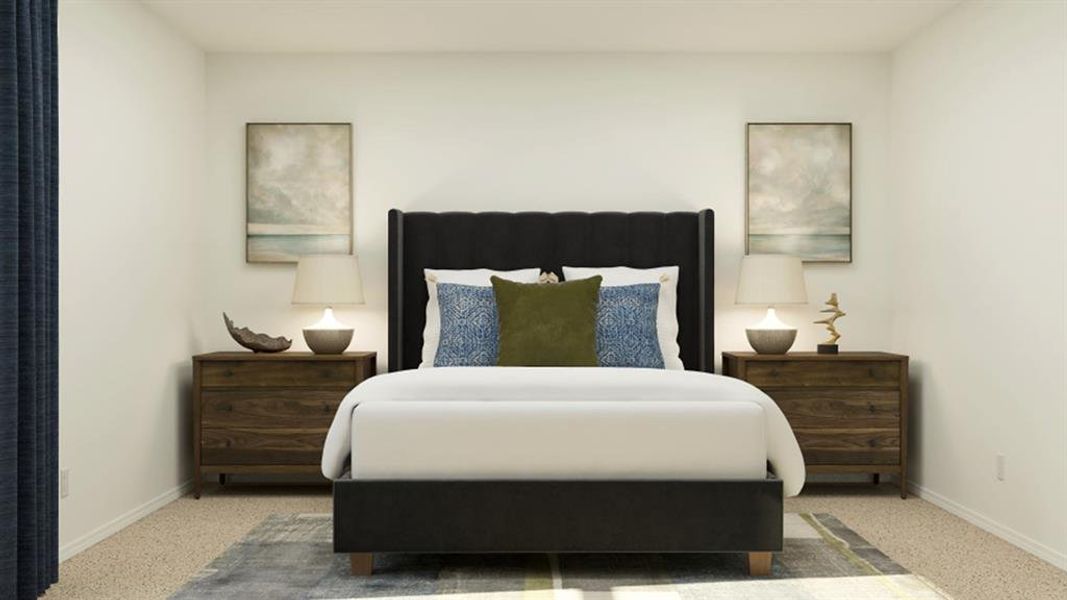 Carpeted bedroom with baseboards