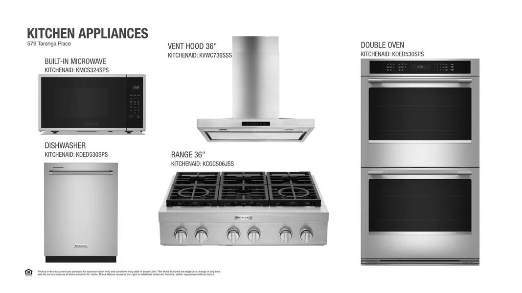 Premium stainless steel appliances, including a built-in microwave, gas range, dishwasher, and double oven, elevate any culinary space.