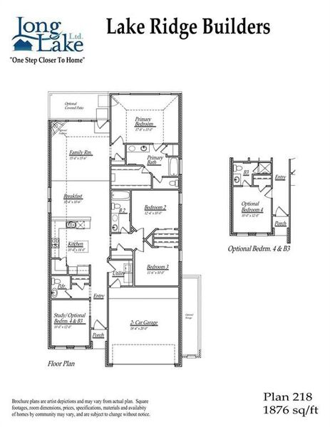 Plan 218 features 4 bedrooms, 3 full baths,  and over 1,800 square feet of living space.