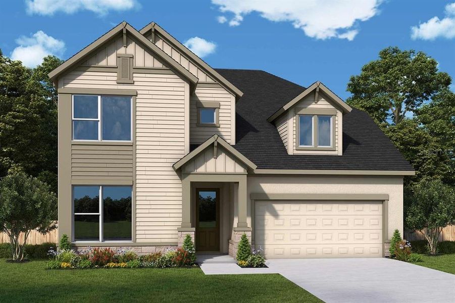 Front exterior of a new home in John’s Lake North, Clermont, FL, highlighting curb appeal (Image 1).