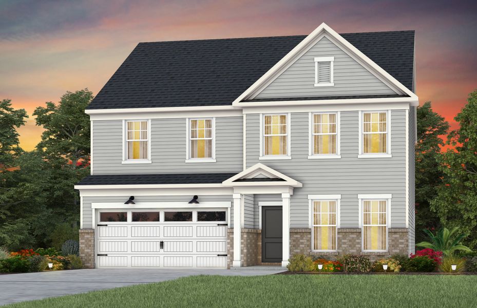 Front exterior of a new home in Riverstone, Monroe, NC, highlighting curb appeal (Image 21).