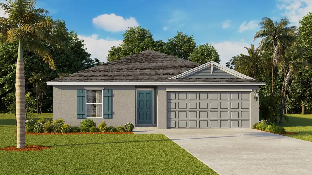 Representative exterior photo of a completed home built from the Fletcher by D.R. Horton in Okeechobee Spot Lots, Okeechobee, FL (Image 1). Representative exterior photo of a completed home built from the Fletcher by D.R. Horton in Okeechobee Spot Lots, Okeechobee, FL (Image 1).