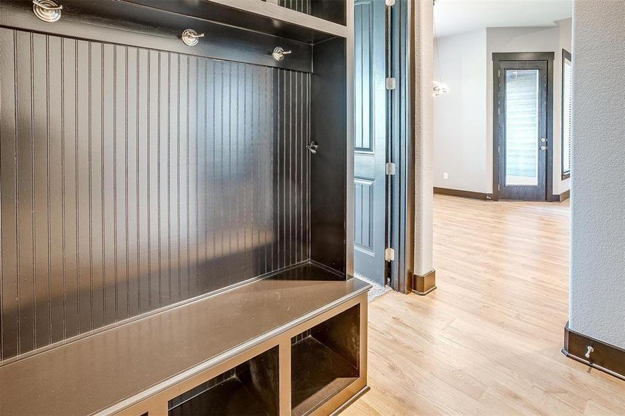 Mudroom featuring light hardwood / wood-style flooring