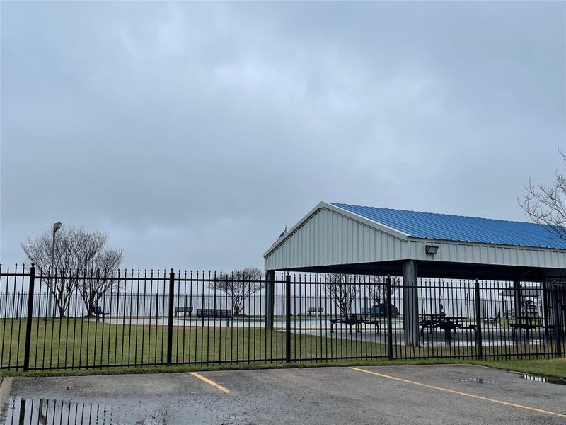Swimming pool located on the shore of Lake Conroe