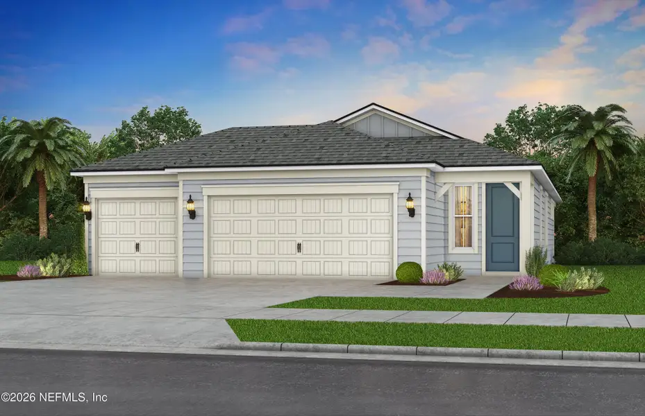 Front exterior of a new home in Seminole Palms, Palm Coast, FL, highlighting curb appeal (Image 1). Front exterior of a new home in Seminole Palms, Palm Coast, FL, highlighting curb appeal (Image 1).