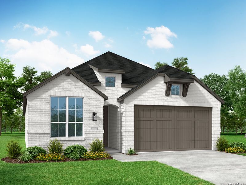 Front exterior of a new home in Prominence, San Antonio, TX, highlighting curb appeal (Image 2).