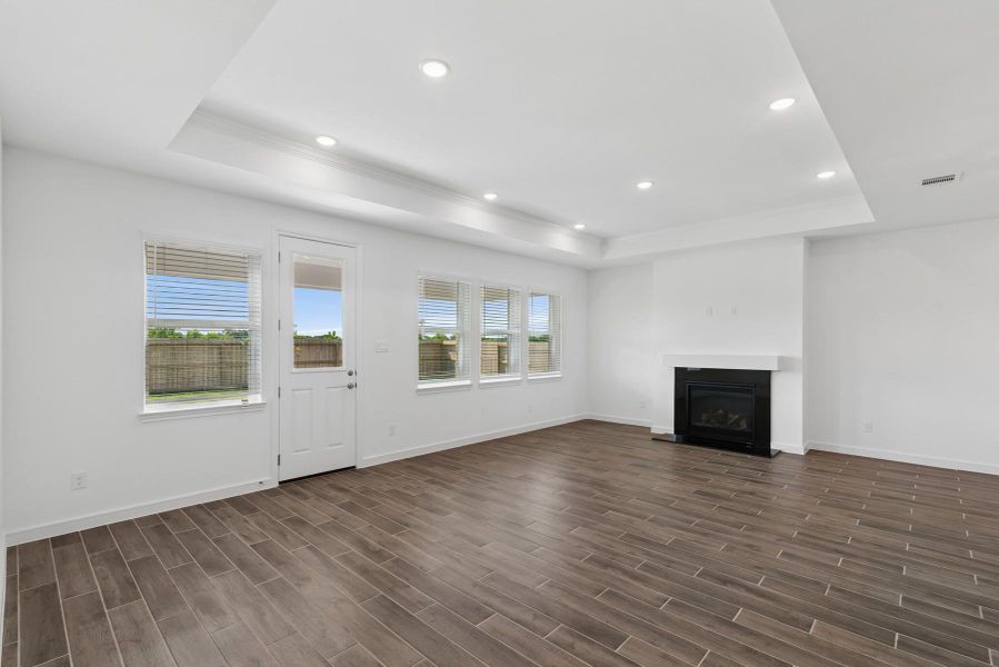 Open great room with fireplace