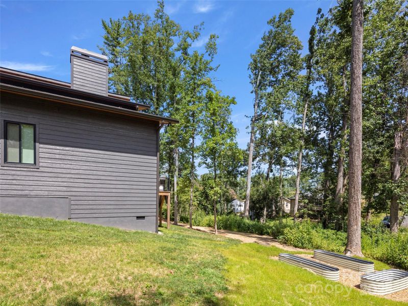 Side yard with container garden