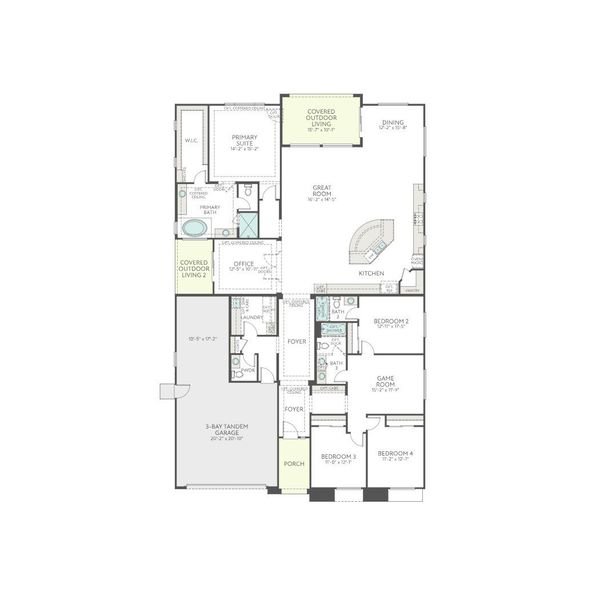 2D floor plan layout for the Spring Plan 50-2 by Tri Pointe Homes in Camerano at Abel Ranch, Goodyear, AZ (Image 3).