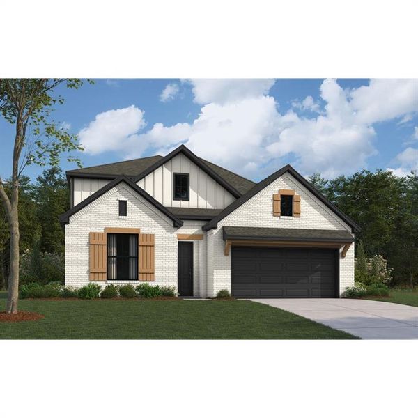 Front exterior of a new home in Lily Creek at Sutton Fields, Aubrey, TX, highlighting curb appeal (Image 9).