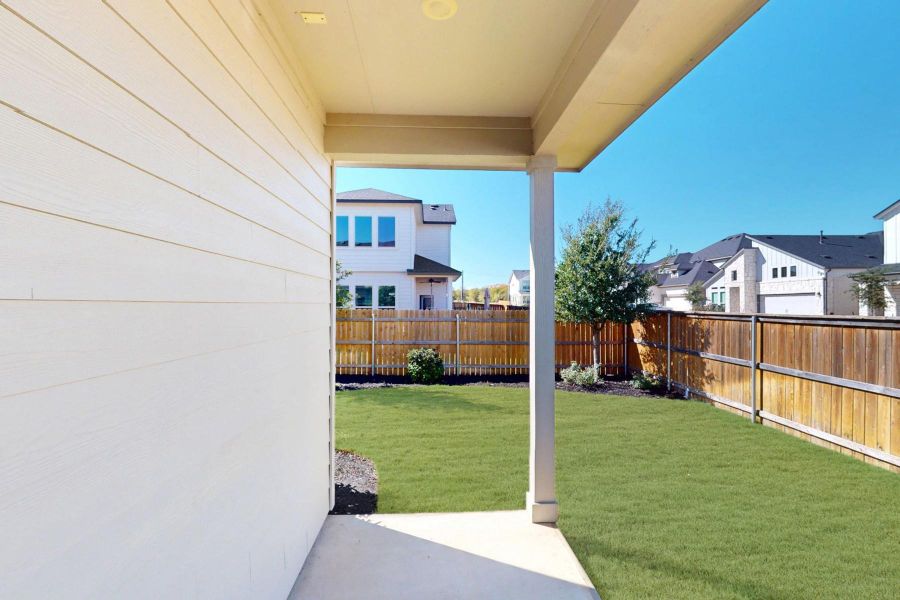 Exterior details and patio area of a home in Cascades at Onion Creek, Austin (Image 27). Exterior details and patio area of a home in Cascades at Onion Creek, Austin (Image 27).