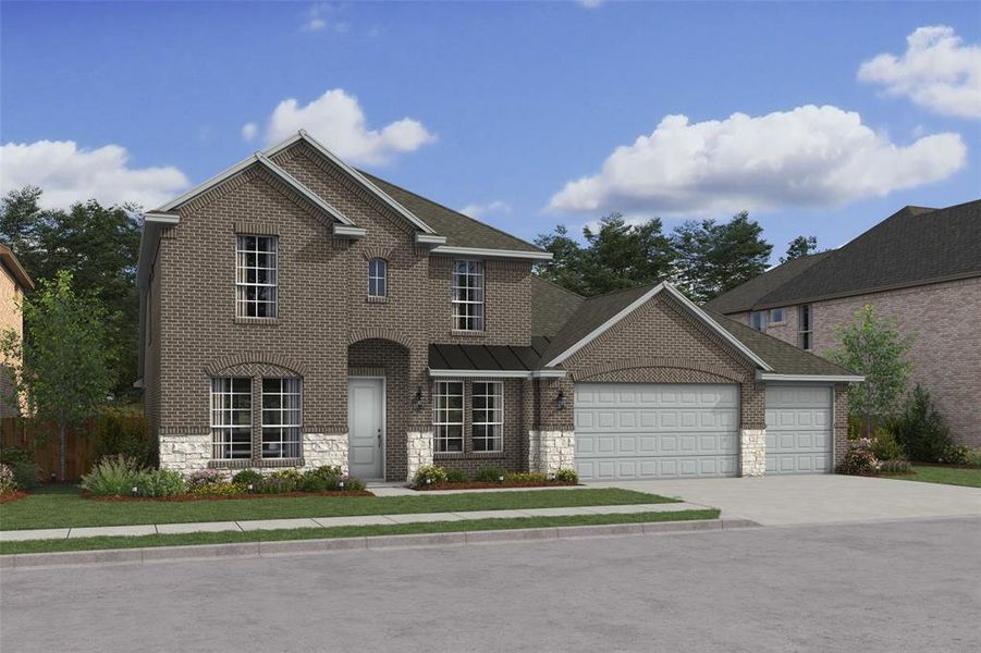 Front exterior of a new home in Kreymer at the Park, Wylie, TX, highlighting curb appeal (Image 1). Front exterior of a new home in Kreymer at the Park, Wylie, TX, highlighting curb appeal (Image 1).