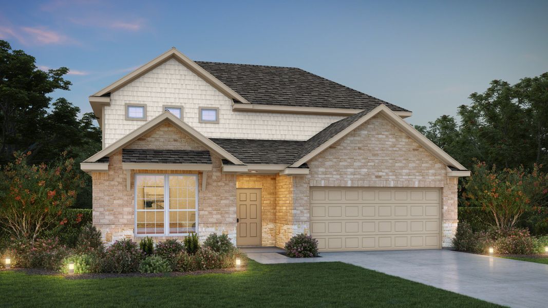 Representative exterior photo of a completed home built from the The Fairway by Legend Homes in Rocky Creek Crossing, Crowley, TX (Image 7). Representative exterior photo of a completed home built from the The Fairway by Legend Homes in Rocky Creek Crossing, Crowley, TX (Image 7).