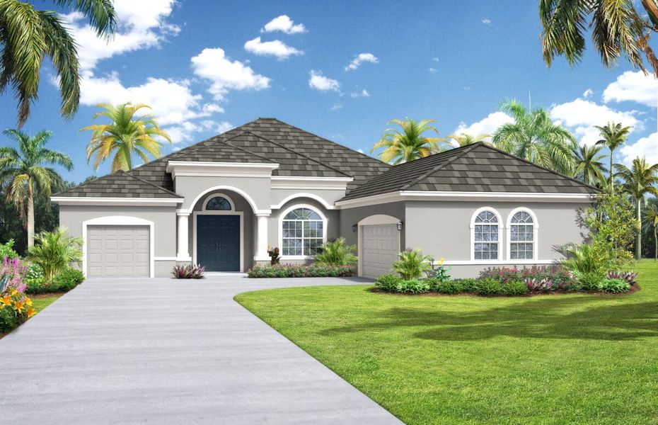 Representative exterior photo of a completed home built from the Grand Santa Maria by Medallion Home in Hampton Lakes, Sarasota, FL (Image 5).