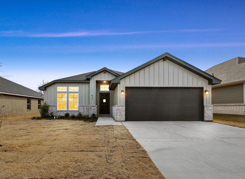 Representative exterior photo of a completed home built from the Hanover by Cheldan Homes in Sunset Ridge, Keene, TX (Image 28). Representative exterior photo of a completed home built from the Hanover by Cheldan Homes in Sunset Ridge, Keene, TX (Image 28).