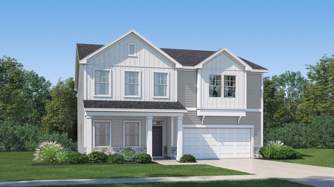 Front exterior of a new home in Hidden Forest, Youngsville, NC, highlighting curb appeal (Image 1). Front exterior of a new home in Hidden Forest, Youngsville, NC, highlighting curb appeal (Image 1).