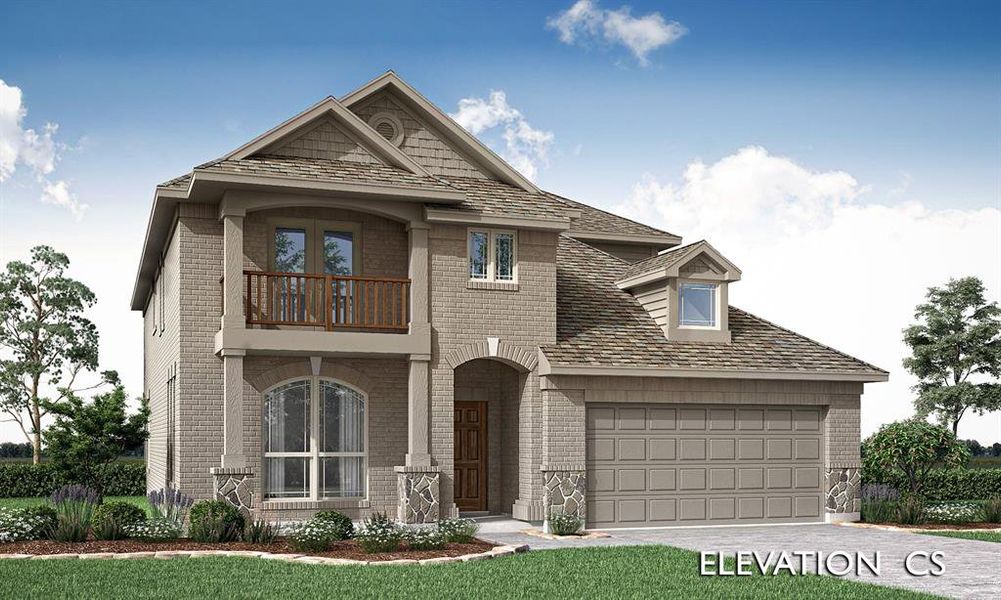 Front exterior of a new home in Sable Creek, Sanger, TX, highlighting curb appeal (Image 1).