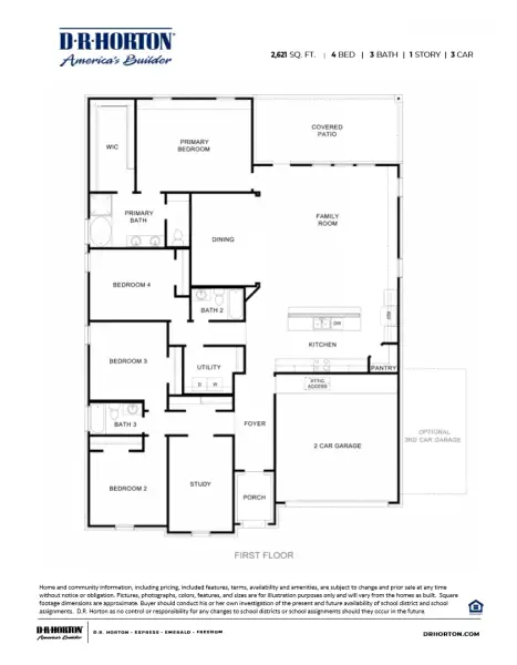 2D floor plan layout for the Cardinale by D.R. Horton in Lago Mar 60' Homesites, Texas City, TX (Image 3).