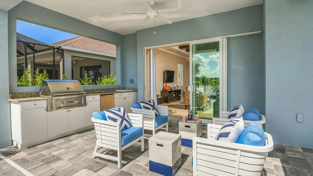 Exterior details and patio area of a home in Canoe Creek Real Estate and Homes for Sale in Parrish, FL - Neal Communities, Parrish (Image 24).