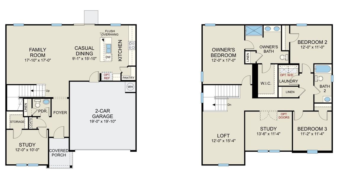 2D floor plan layout for the Prelude - 17833 by Dream Finders Homes in Luke's Landing, Castalia, NC (Image 3).