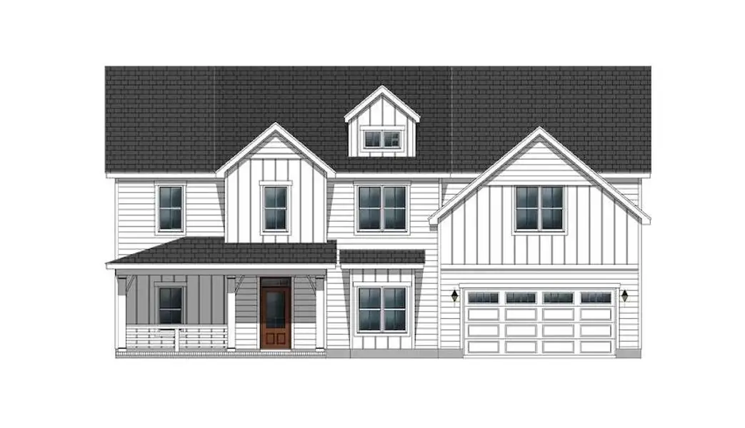 Exterior rendering of this home design in Eli's Ridge, Winterville, NC (Image 1). Exterior rendering of this home design in Eli's Ridge, Winterville, NC (Image 1).