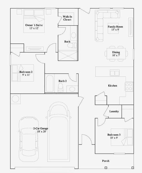 2D floor plan layout of this home in Anniston, Katy, TX (Image 2).