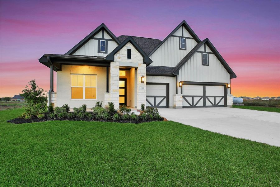 Front exterior of a new home in Magnolia Bend, Rosharon, TX, highlighting curb appeal (Image 25).