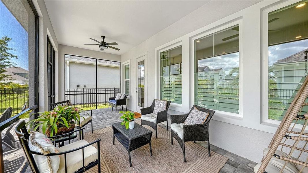Exterior details and patio area of a home in Emerald Landing at Waterside at Lakewood Ranch – Lake Series, Sarasota (Image 23).