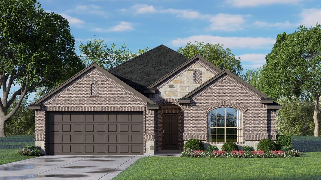 Elevation B with Stone | Concept 1660 at Pirate Village in Granbury, TX by Landsea Homes Elevation B with Stone | Concept 1660 at Pirate Village in Granbury, TX by Landsea Homes