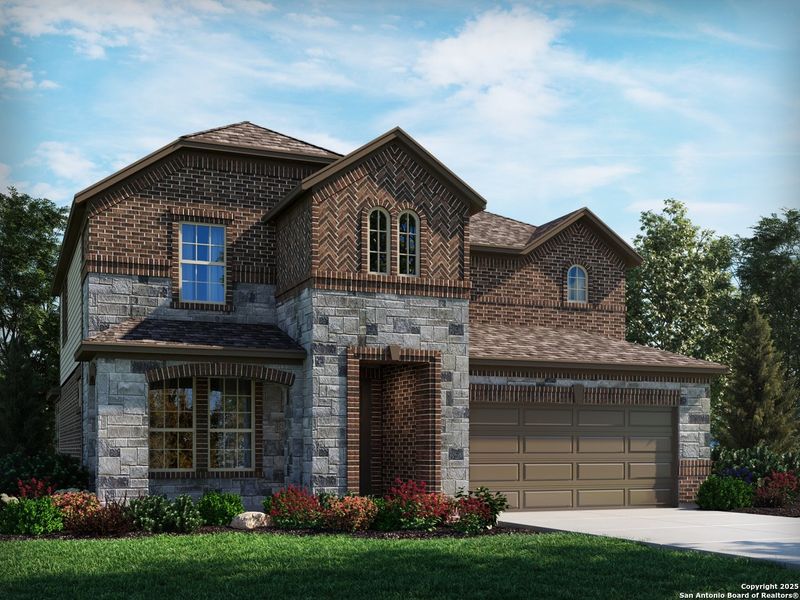 Front exterior of a new home in Fox Falls, Boerne, TX, highlighting curb appeal (Image 1). Front exterior of a new home in Fox Falls, Boerne, TX, highlighting curb appeal (Image 1).