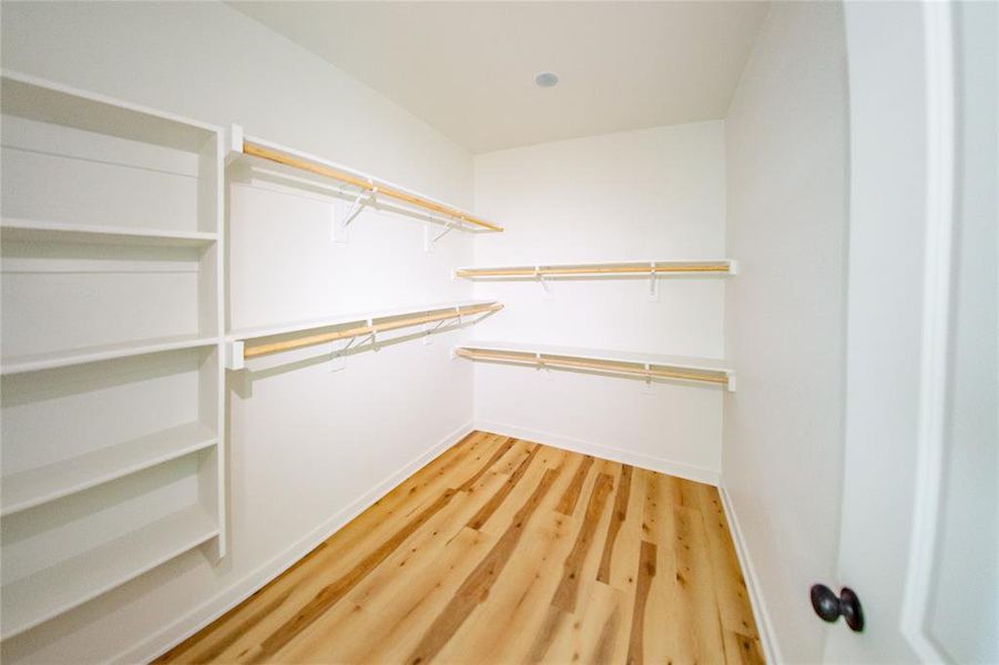 Spacious closet with light wood-style flooring
