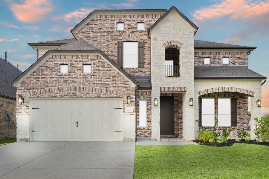 Front exterior of a new home in Morton Creek Ranch, Katy, TX, highlighting curb appeal (Image 14).