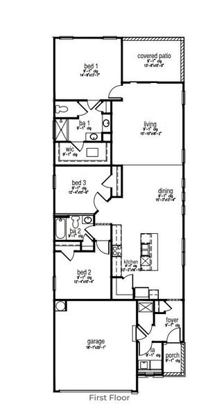 2D floor plan layout for the Desmond by D.R. Horton in The Lakes at North Glynn, Brunswick, GA (Image 3).